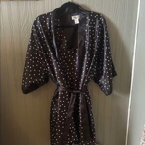 Santé Black and White Polka Dot Satin robe